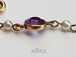 Antique-Edwardian-Superb 9ct Gold/Amethyst/Pearl Set Dainty Bracelet-circa 1905