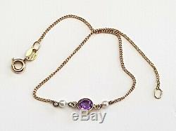 Antique-Edwardian-Superb 9ct Gold/Amethyst/Pearl Set Dainty Bracelet-circa 1905