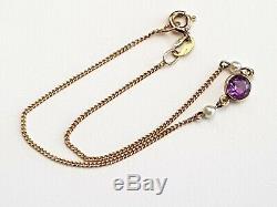 Antique-Edwardian-Superb 9ct Gold/Amethyst/Pearl Set Dainty Bracelet-circa 1905