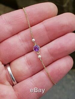 Antique-Edwardian-Superb 9ct Gold/Amethyst/Pearl Set Dainty Bracelet-circa 1905