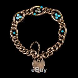 Antique Edwardian Turquoise Pearl Bracelet 9ct Rose Gold Dated 1901