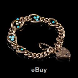 Antique Edwardian Turquoise Pearl Bracelet 9ct Rose Gold Dated 1901