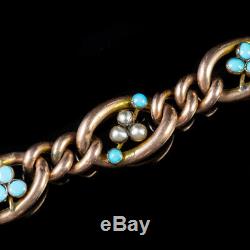 Antique Edwardian Turquoise Pearl Bracelet 9ct Rose Gold Dated 1901