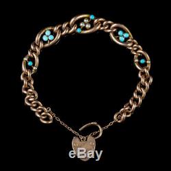 Antique Edwardian Turquoise Pearl Bracelet 9ct Rose Gold Dated 1901