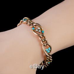 Antique Edwardian Turquoise Pearl Bracelet 9ct Rose Gold Dated 1901