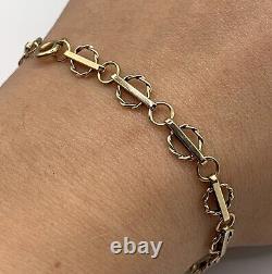 Antique Fancy Circle Twist Link Chain Bracelet 9ct 9k Yellow Gold 7 Inches