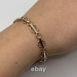 Antique Fancy Circle Twist Link Chain Bracelet 9ct 9k Yellow Gold 7 Inches