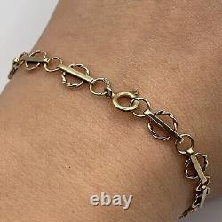 Antique Fancy Circle Twist Link Chain Bracelet 9ct 9k Yellow Gold 7 Inches