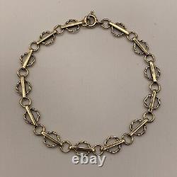 Antique Fancy Circle Twist Link Chain Bracelet 9ct 9k Yellow Gold 7 Inches