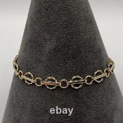 Antique Fancy Circle Twist Link Chain Bracelet 9ct 9k Yellow Gold 7 Inches