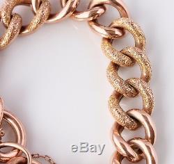 Antique Heavy 9ct Rose Gold Curb Link Chain Bracelet Heart Padlock. 30.66g c1890