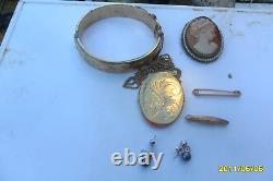 Antique Joblot Rolled Gold Bangle Locket 9ct Gold Brooch Earrings