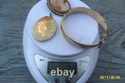 Antique Joblot Rolled Gold Bangle Locket 9ct Gold Brooch Earrings