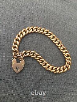 Antique Rose Gold Bracelet Heart 9ct Chain Charm Edwardian Victorian Padlock