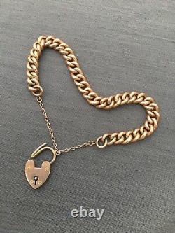 Antique Rose Gold Bracelet Heart 9ct Chain Charm Edwardian Victorian Padlock