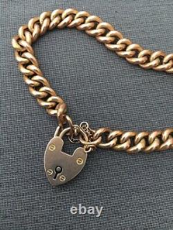 Antique Rose Gold Bracelet Heart 9ct Chain Charm Edwardian Victorian Padlock