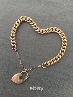 Antique Rose Gold Bracelet Heart 9ct Chain Charm Edwardian Victorian Padlock