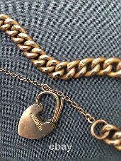 Antique Rose Gold Bracelet Heart 9ct Chain Charm Edwardian Victorian Padlock