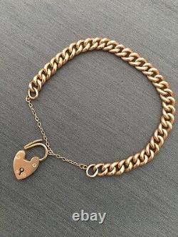 Antique Rose Gold Bracelet Heart 9ct Chain Charm Edwardian Victorian Padlock