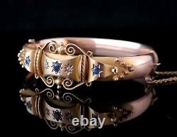 Antique Sapphire and Diamond bangle, 9ct Rose gold, yellow gold, Etruscan