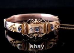Antique Sapphire and Diamond bangle, 9ct Rose gold, yellow gold, Etruscan