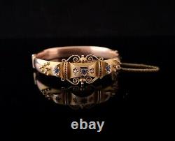 Antique Sapphire and Diamond bangle, 9ct Rose gold, yellow gold, Etruscan