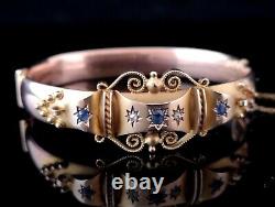 Antique Sapphire and Diamond bangle, 9ct Rose gold, yellow gold, Etruscan