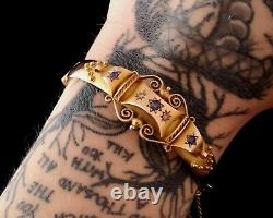 Antique Sapphire and Diamond bangle, 9ct Rose gold, yellow gold, Etruscan