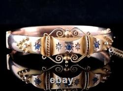 Antique Sapphire and Diamond bangle, 9ct Rose gold, yellow gold, Etruscan