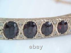 Antique Solid 9 Ct. 375 Gold Hallmarked Mine Cut Diamond And Garnet Bracelet