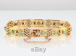 Antique Victorian 9Ct 9K Gold And Turquoise Gate Bracelet c 1890s