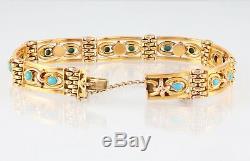 Antique Victorian 9Ct 9K Gold And Turquoise Gate Bracelet c 1890s