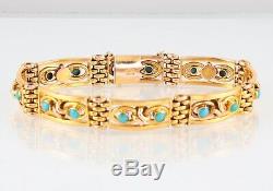 Antique Victorian 9Ct 9K Gold And Turquoise Gate Bracelet c 1890s