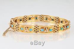 Antique Victorian 9Ct 9K Gold And Turquoise Gate Bracelet c 1890s