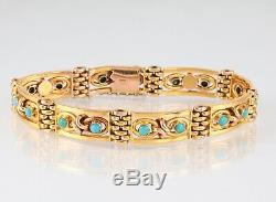 Antique Victorian 9Ct 9K Gold And Turquoise Gate Bracelet c 1890s