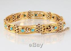 Antique Victorian 9Ct 9K Gold And Turquoise Gate Bracelet c 1890s