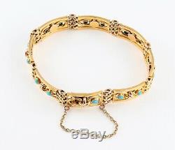 Antique Victorian 9Ct 9K Gold And Turquoise Gate Bracelet c 1890s