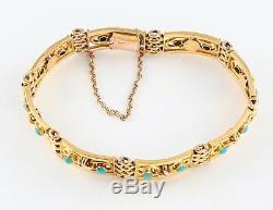 Antique Victorian 9Ct 9K Gold And Turquoise Gate Bracelet c 1890s