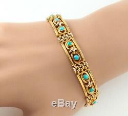 Antique Victorian 9Ct 9K Gold And Turquoise Gate Bracelet c 1890s