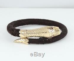 Antique Victorian 9Ct Gold And Plaited Hair Mourning Snake Bracelet / Bangle