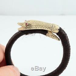 Antique Victorian 9Ct Gold And Plaited Hair Mourning Snake Bracelet / Bangle
