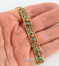 Antique Victorian 9Ct Gold And Turquoise Gate Bracelet c 1890s