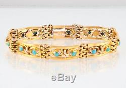 Antique Victorian 9Ct Gold And Turquoise Gate Bracelet c 1890s