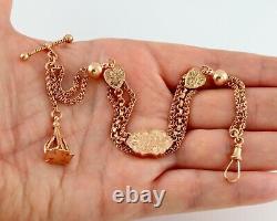 Antique Victorian 9Ct Rose Gold Albertina Watch Chain / Bracelet With Fob