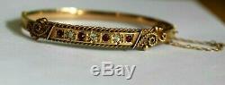 Antique Victorian 9ct Gold Bangle / Bracelet. Diamonds & Garnets
