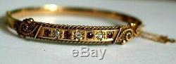 Antique Victorian 9ct Gold Bangle / Bracelet. Diamonds & Garnets
