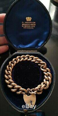 Antique Victorian 9ct Rose Gold Curb Bracelet Heart Padlock Clasp 31.4g