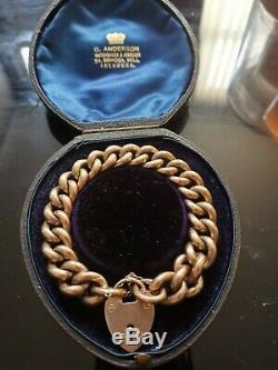 Antique Victorian 9ct Rose Gold Curb Bracelet Heart Padlock Clasp 31.4g