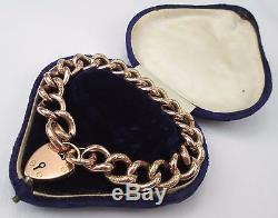 Antique Victorian 9ct Rose Gold Curb Charm Heart Padlock Bracelet Original Box