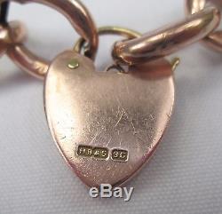 Antique Victorian 9ct Rose Gold Curb Charm Heart Padlock Bracelet Original Box